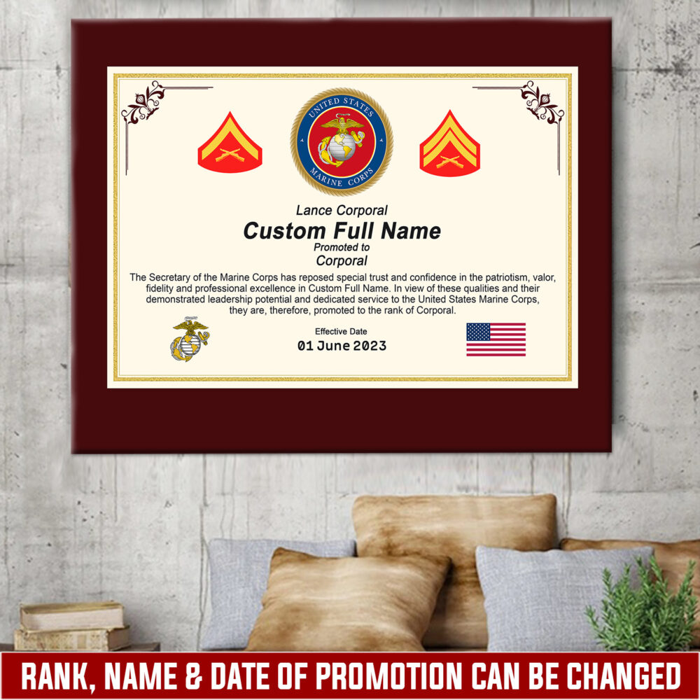 US Marine Corps, E 2 Marines Private First Class - Canvas (With Frame) 16x12in