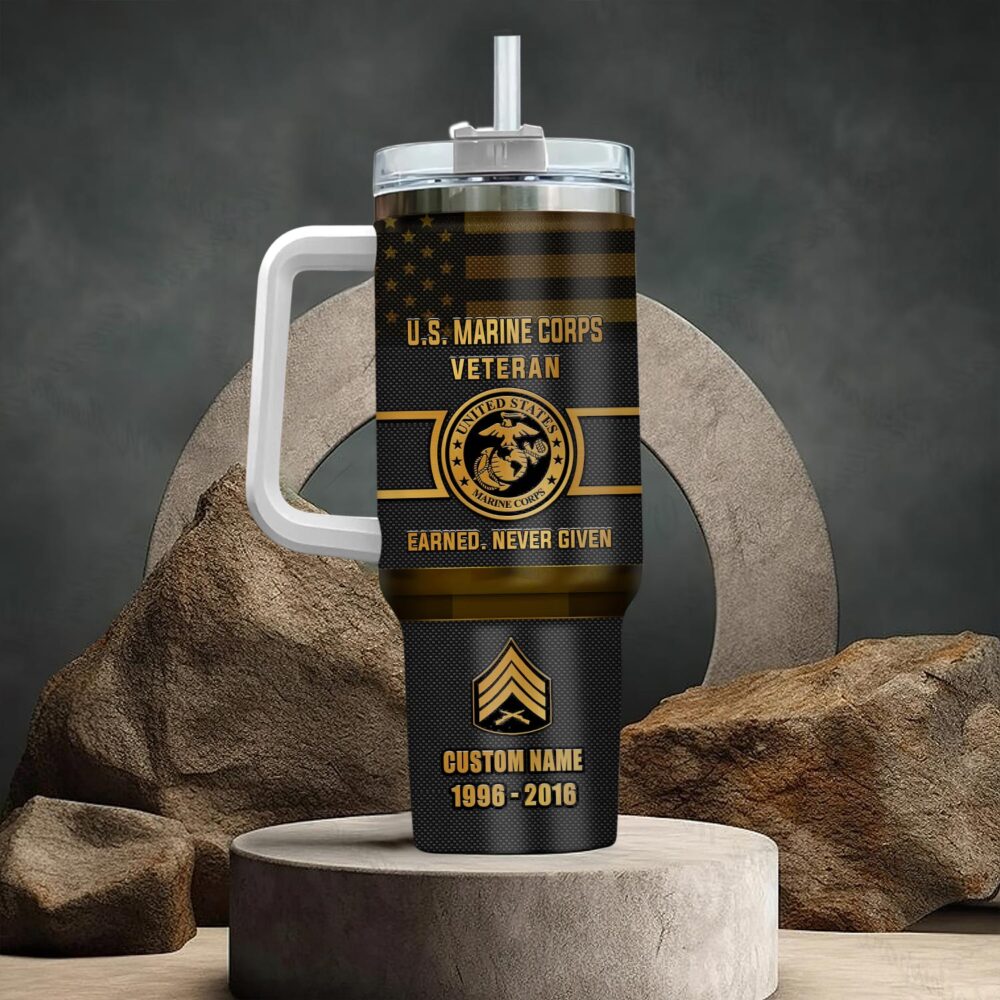 US Marine Corps, Proud Veteran - Stainless Steel Tumbler 40oz - Image 3