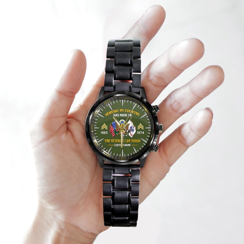 US Army, American By Birth, Veteran By Choice - Black Stainless Steel Watch - Image 2