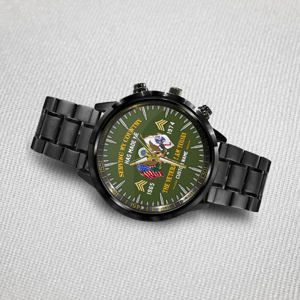 US Army, American By Birth, Veteran By Choice - Black Stainless Steel Watch - Image 3