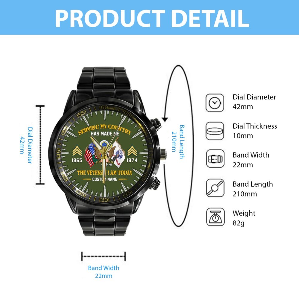 US Army, American By Birth, Veteran By Choice - Black Stainless Steel Watch - Image 4