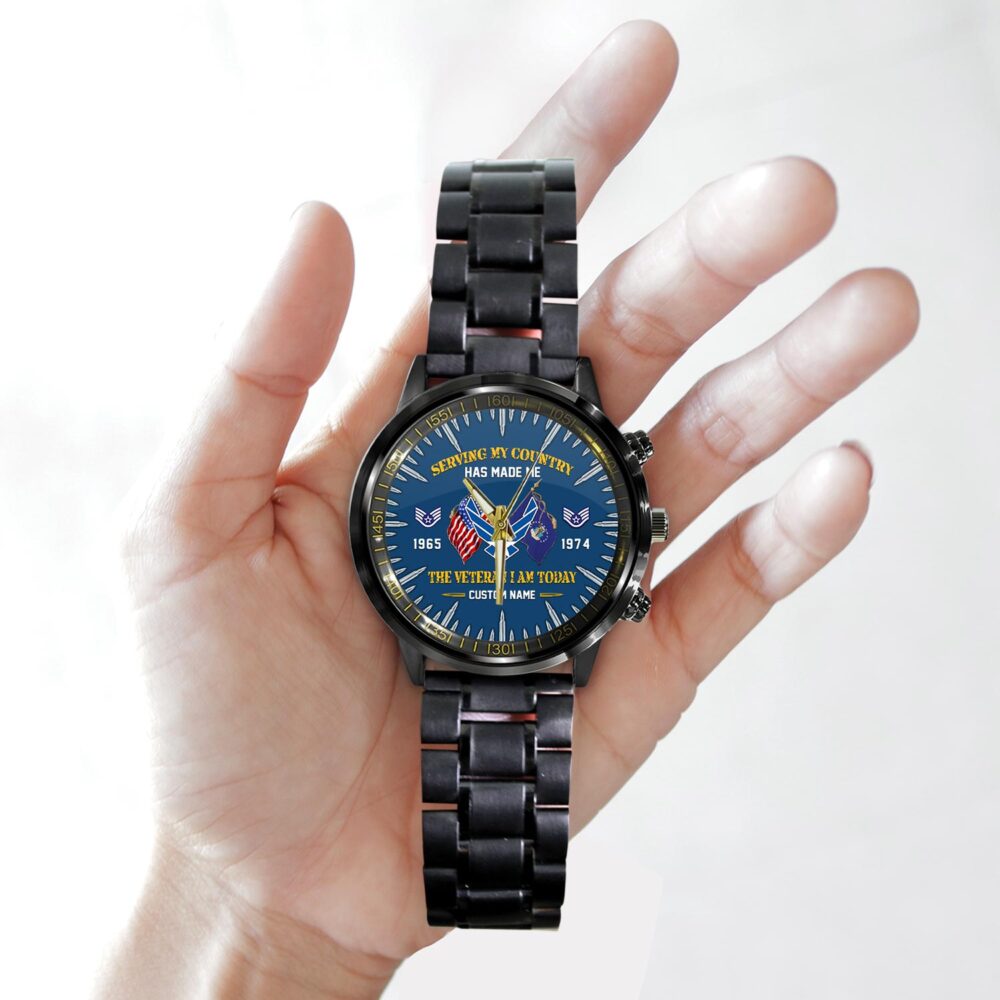 US Air Force, Proud Veteran - Black Stainless Steel Watch - Image 2