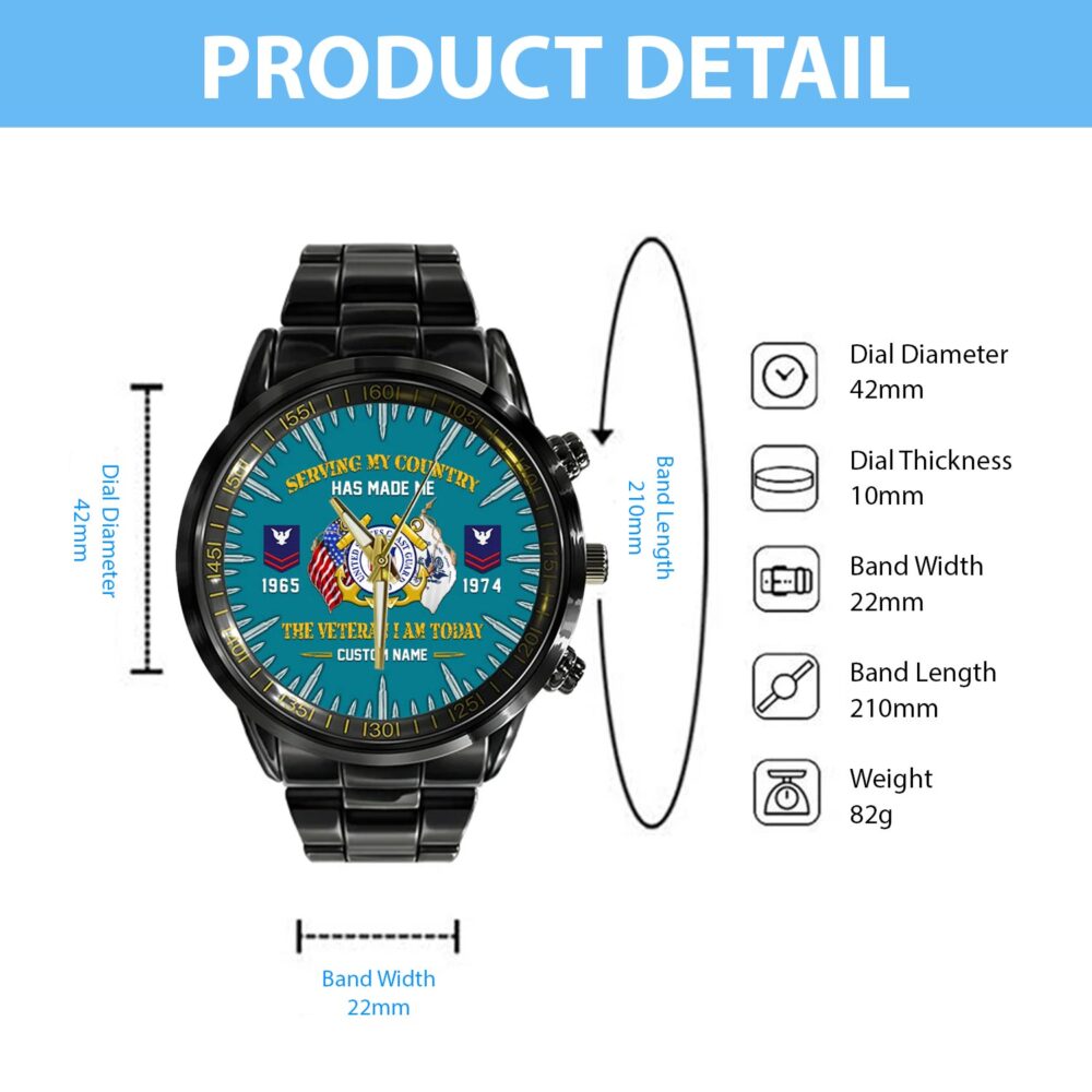 US Coast Guard, Semper Paratus - Black Stainless Steel Watch - Image 4