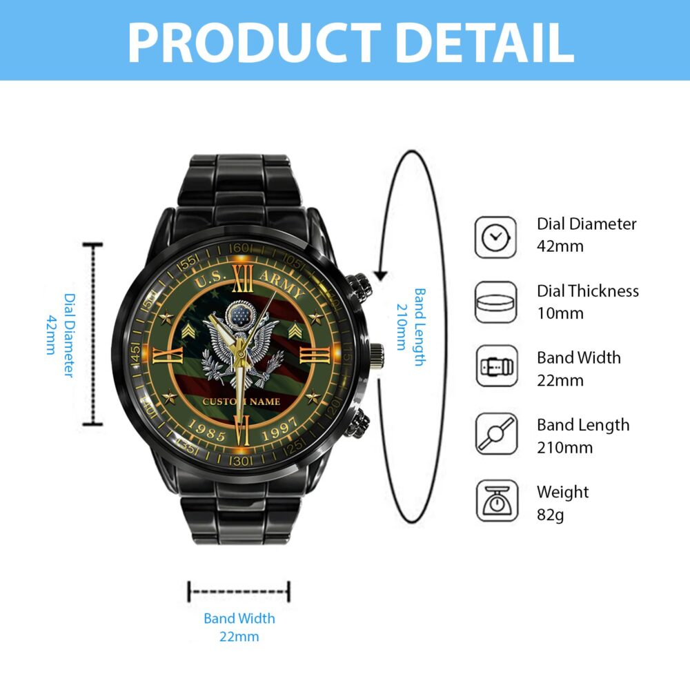 US Army, No One Gets Left Behind - Black Stainless Steel Watch - Image 4