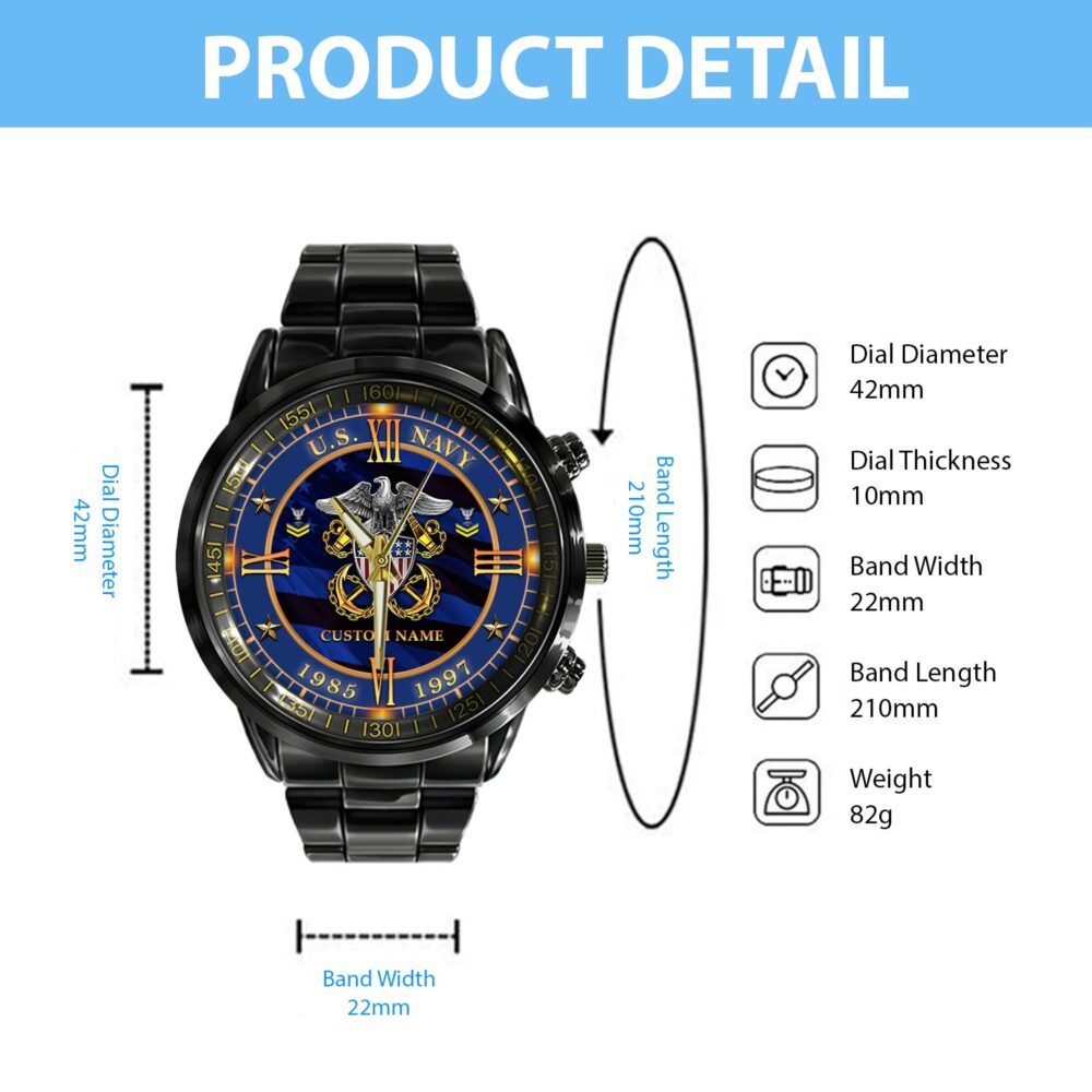 US Navy, Served With Pride - Black Stainless Steel Watch - Image 4