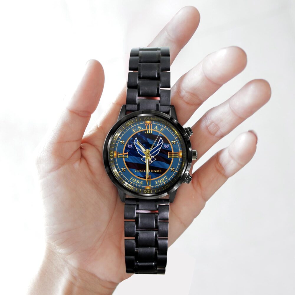 US Air Force, Duty, Honor, Country - Black Stainless Steel Watch - Image 2