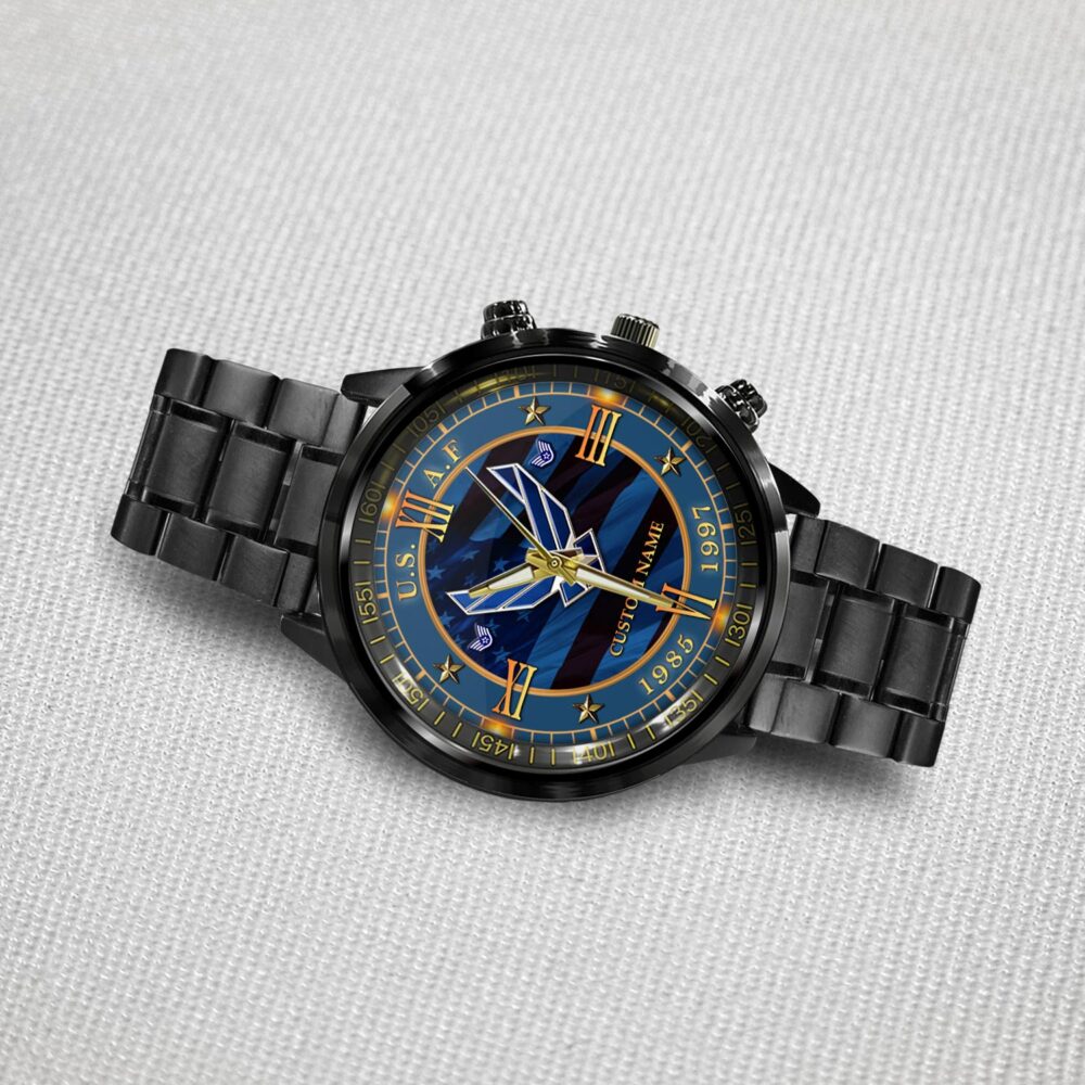 US Air Force, Duty, Honor, Country - Black Stainless Steel Watch - Image 3