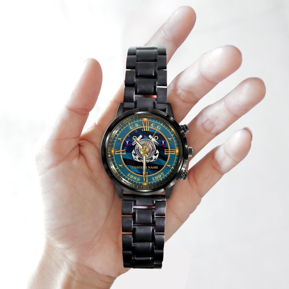 US Coast Guard, Freedom Isn't Free - Black Stainless Steel Watch - Image 2