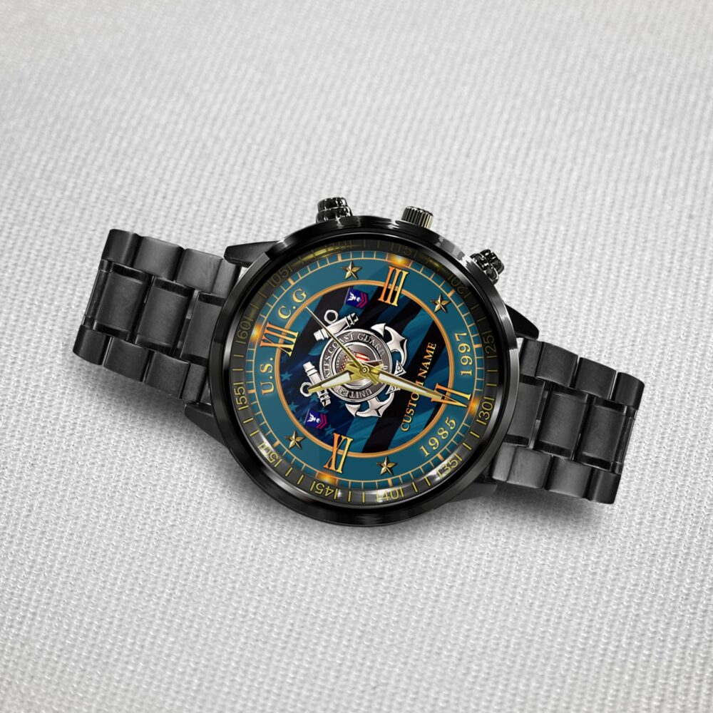 US Coast Guard, Freedom Isn't Free - Black Stainless Steel Watch - Image 3