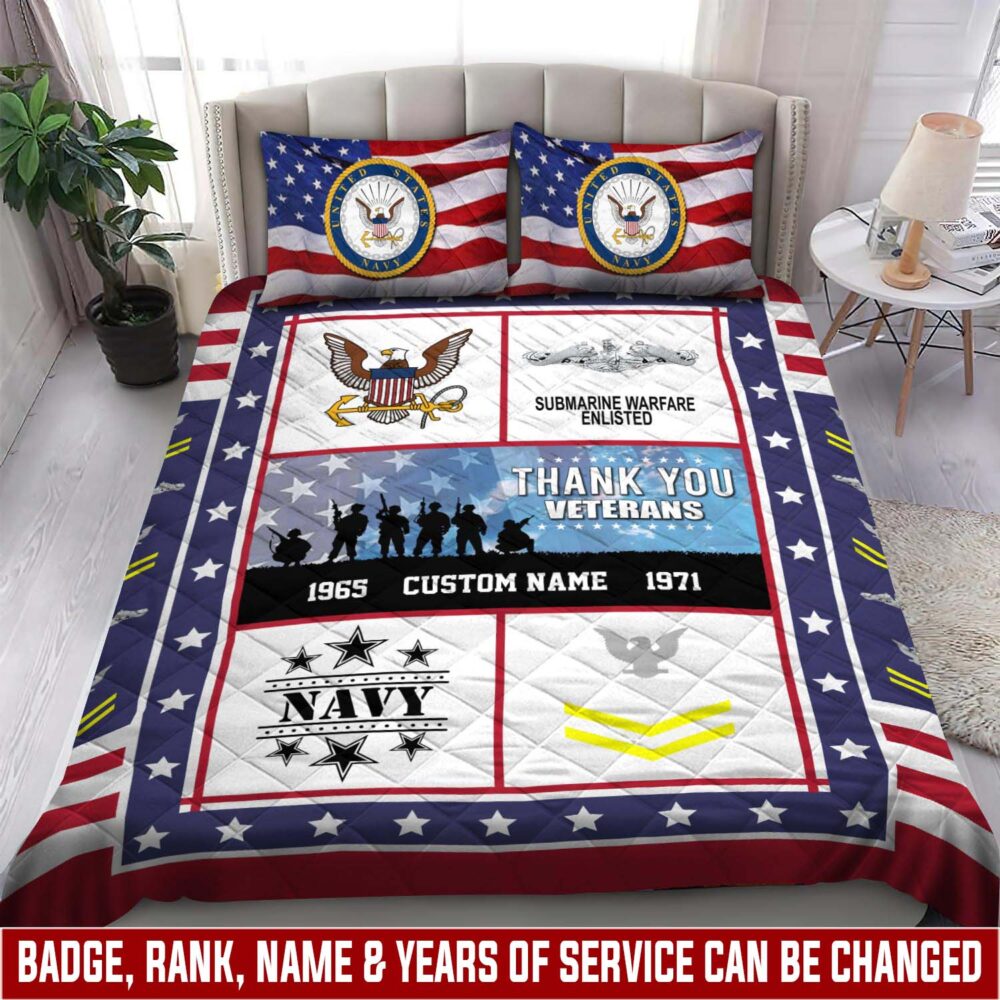 Navy Badge, Duty, Honor, Country - Quilt Bed Set - Twin