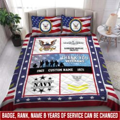 Navy Badge, Land Of The Free, Because Of The Brave - Quilt Bed Set - Full