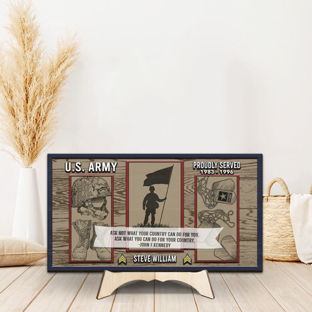 US Army, E 4 Army Specialist - 2 Layers Wooden Plaque 12x12in - Image 2