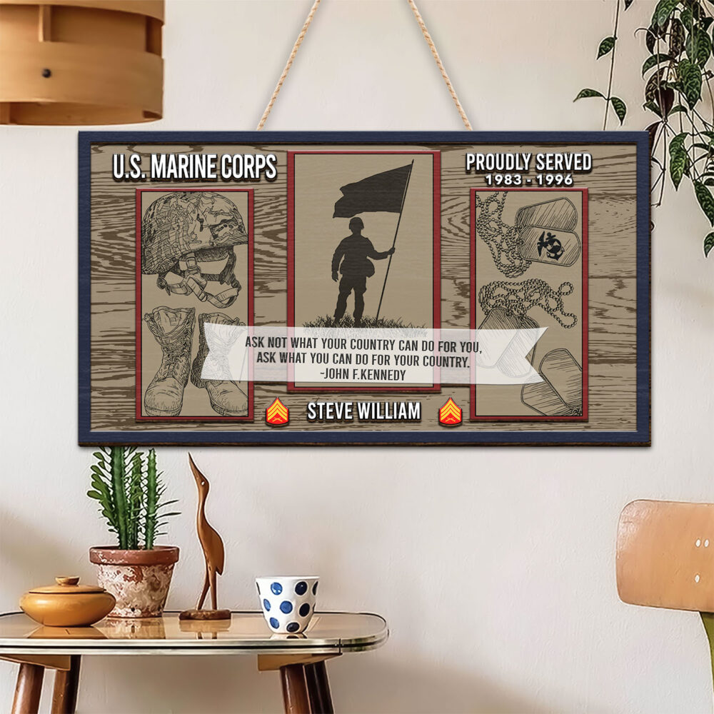 US Marine Corps, E 6 Marines Staff Sergeant - 2 Layers Wooden Plaque 18x18in - Image 3