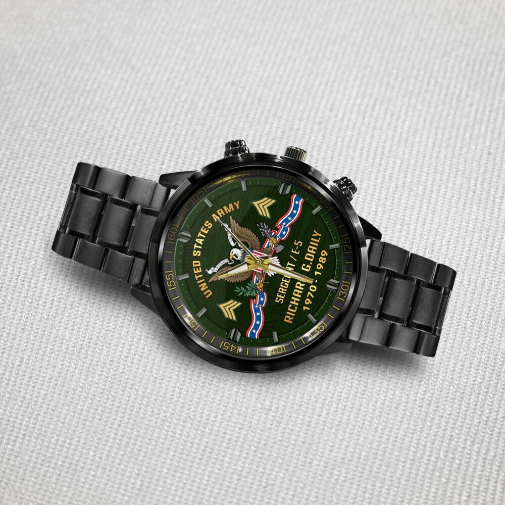 US Army, Proud To Have Served - Black Stainless Steel Watch - Image 3