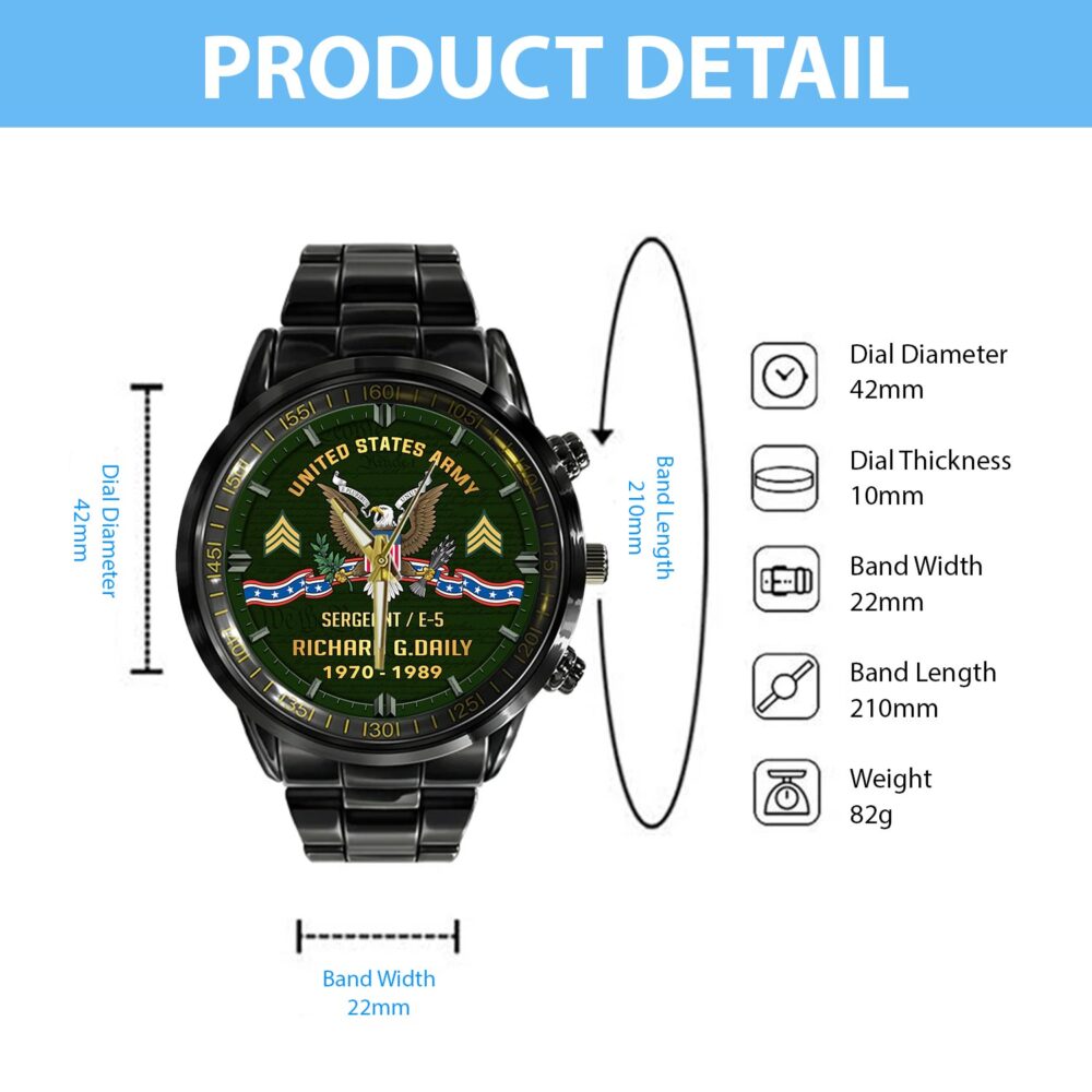 US Army, Proud To Have Served - Black Stainless Steel Watch - Image 4
