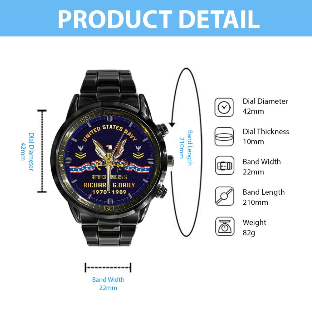 US Navy, Thank a Veteran - Black Stainless Steel Watch - Image 4