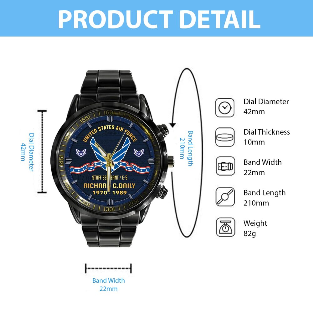 US Air Force, Honor The Fallen - Black Stainless Steel Watch - Image 4
