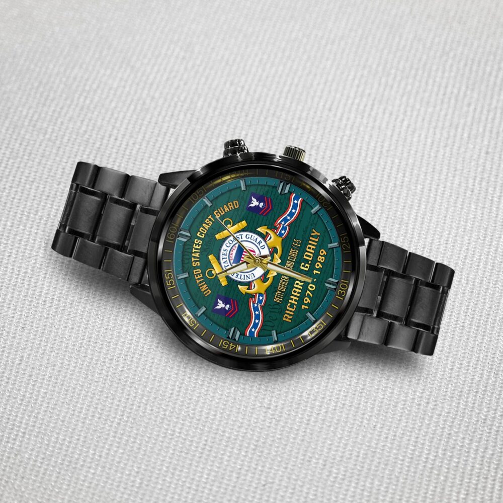 US Coast Guard, Honor, Duty, Service - Black Stainless Steel Watch - Image 3
