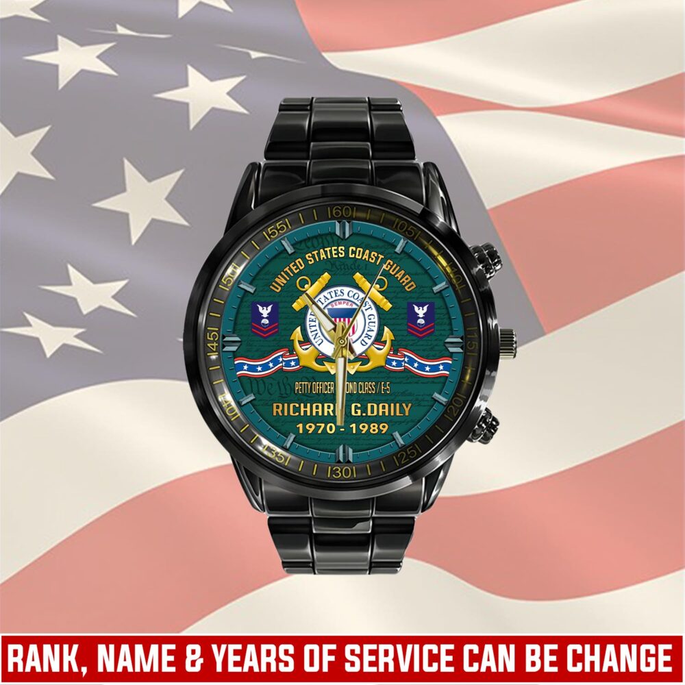 US Coast Guard, Honor, Duty, Service - Black Stainless Steel Watch