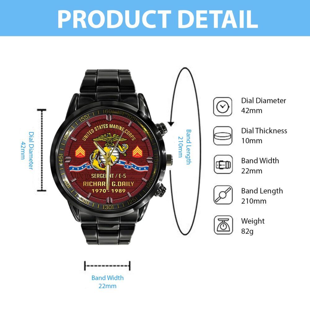 US Marine Corps, Defender of Freedom - Black Stainless Steel Watch - Image 4