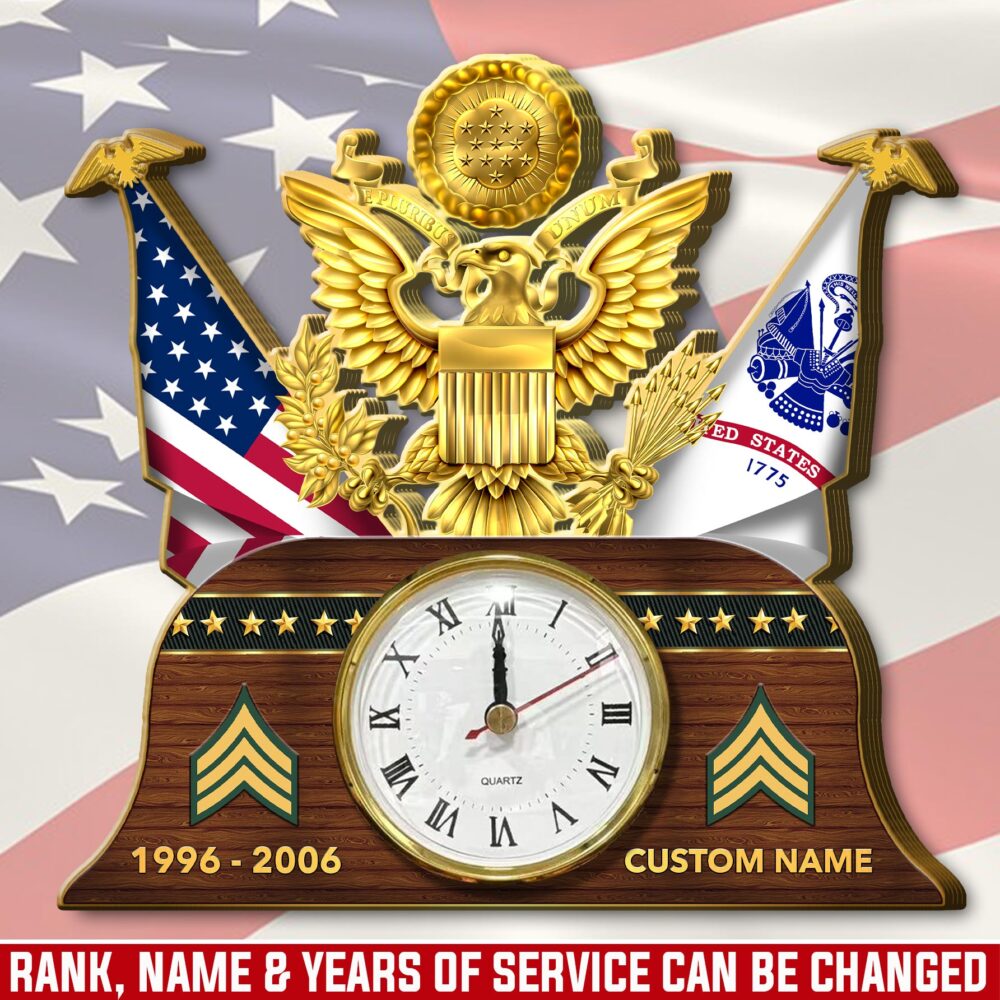 US Army, E 5 Army Specialist - Wooden Clock 7.8*7.8 in