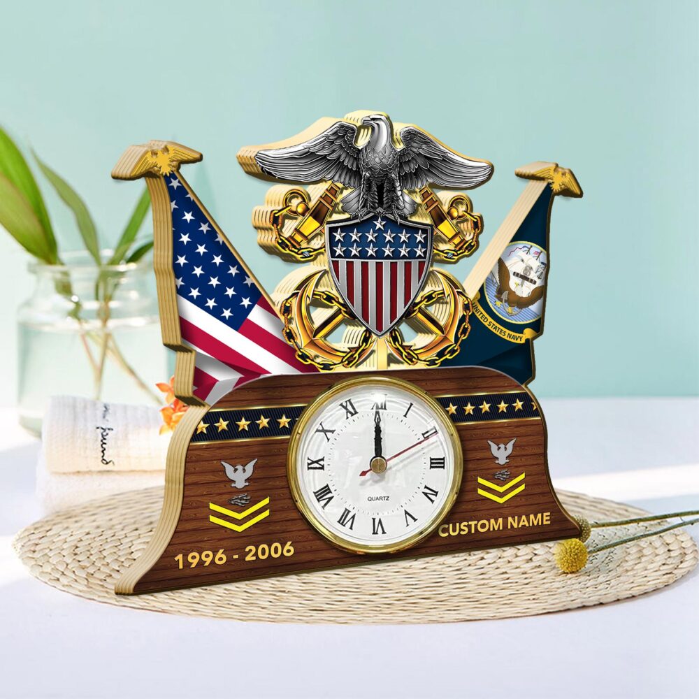 US Navy, Semper Fortis - Wooden Clock 7.8*7.8 in - Image 2