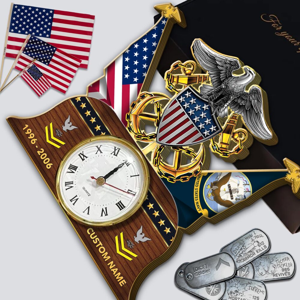 US Navy, Semper Fortis - Wooden Clock 7.8*7.8 in - Image 3