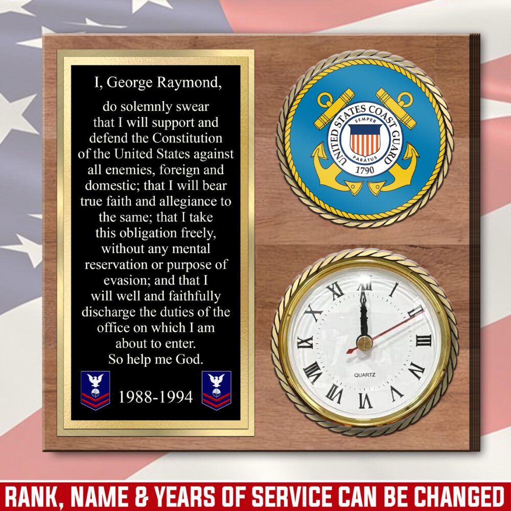 US Coast Guard, E 3 Red - Wooden Clock 11.8*11.8in
