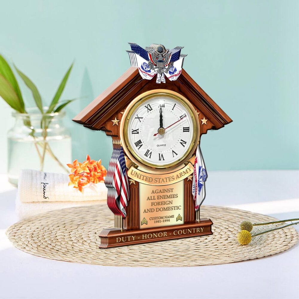 US Army, E 6 Army Specialist - Wooden Clock 7.8*7.8 in - Image 2