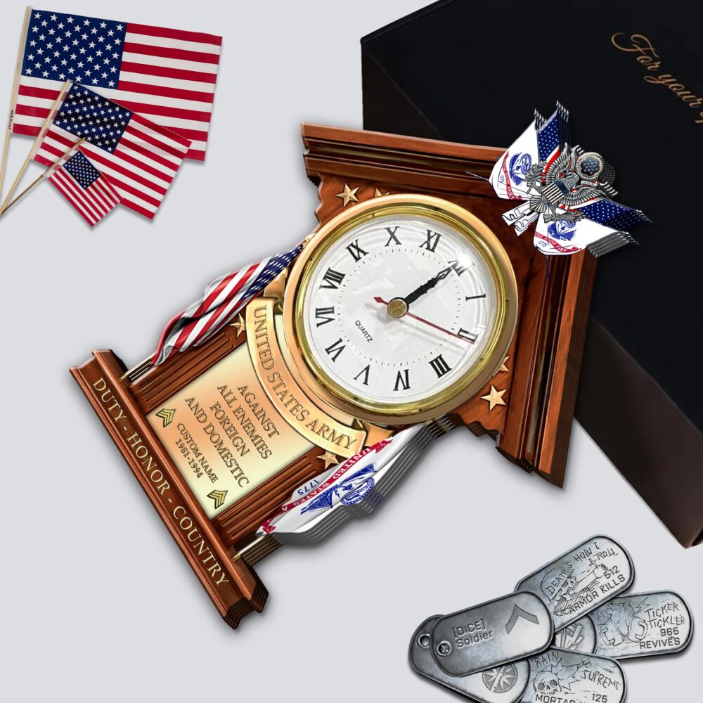 US Army, E 6 Army Specialist - Wooden Clock 7.8*7.8 in - Image 3