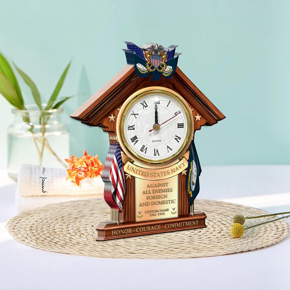 US Navy, E 6 Gold - Wooden Clock 7.8*7.8 in - Image 2