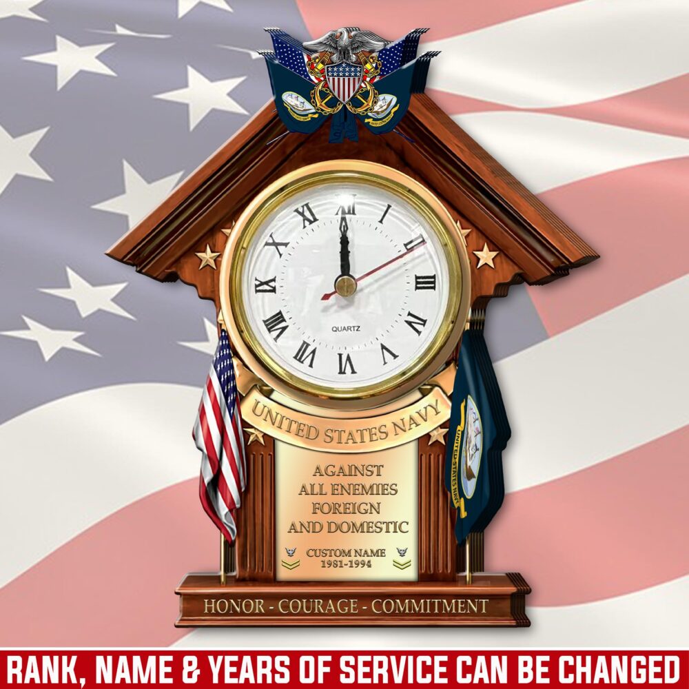US Navy, E 6 Gold - Wooden Clock 7.8*7.8 in