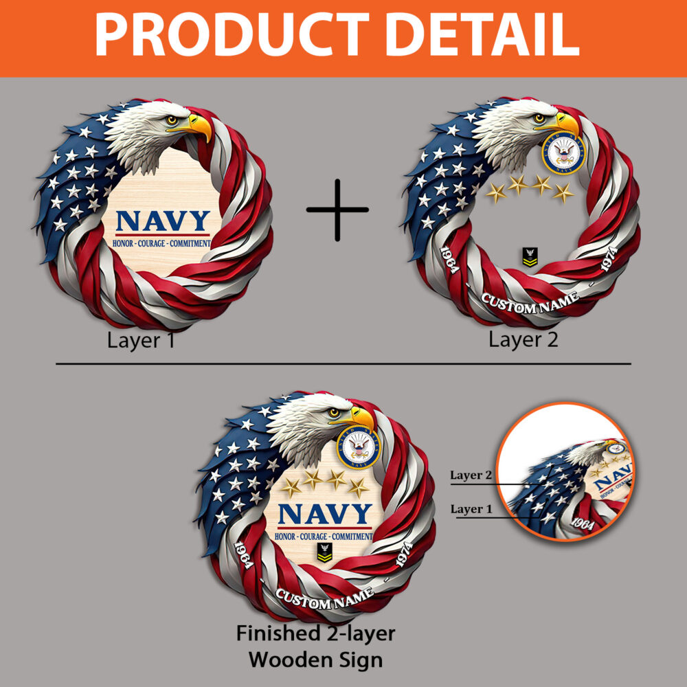 US Navy, E 3 White - 2 Layers Wooden Sign 12x12in - Image 4