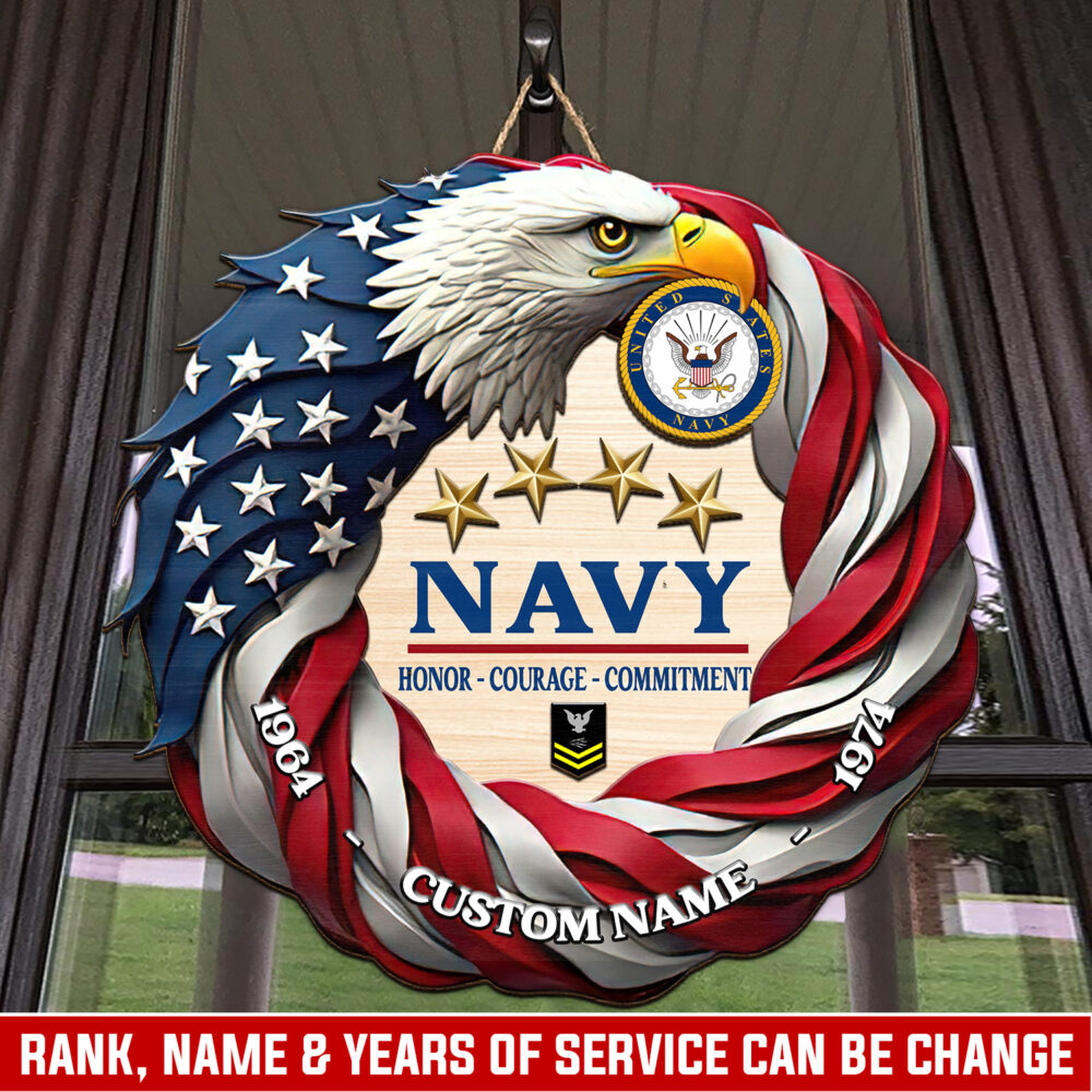US Navy, E 3 White - 2 Layers Wooden Sign 12x12in
