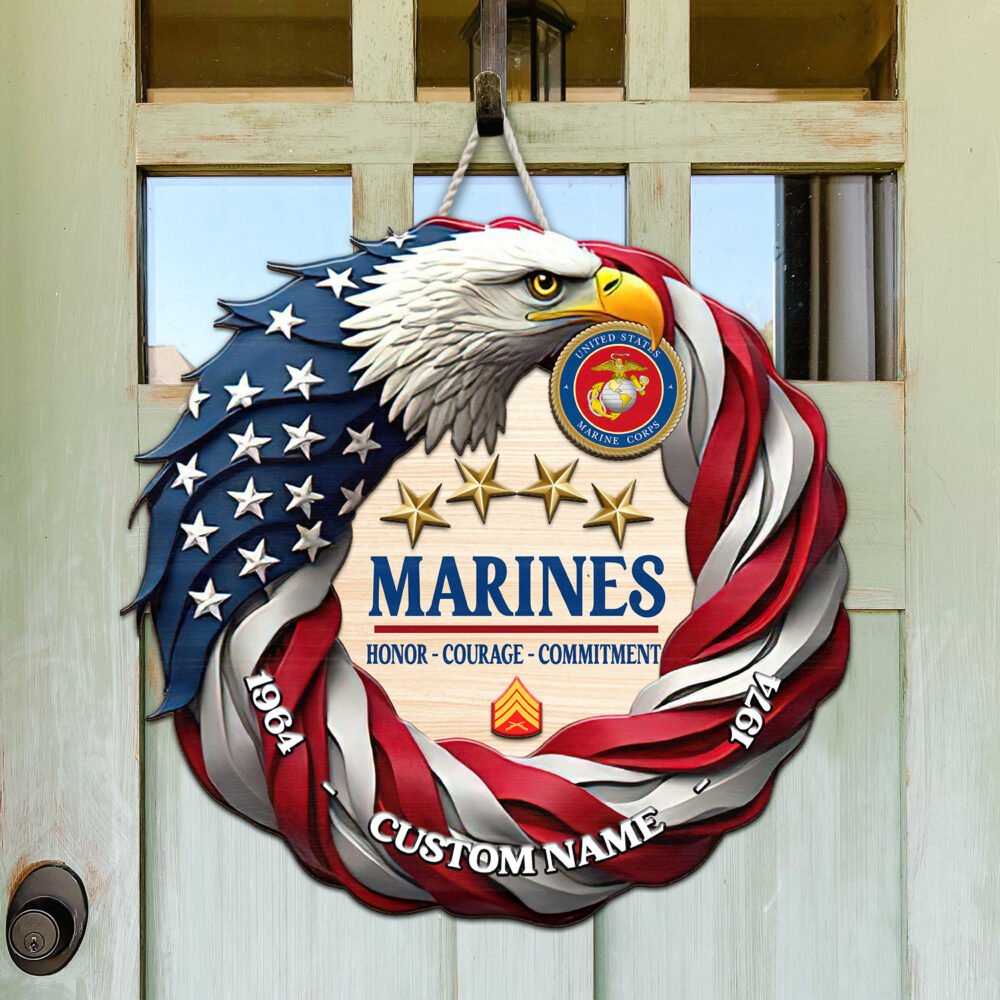US Marine Corps, Defender of Freedom - 2 Layers Wooden Sign 12x12in - Image 3