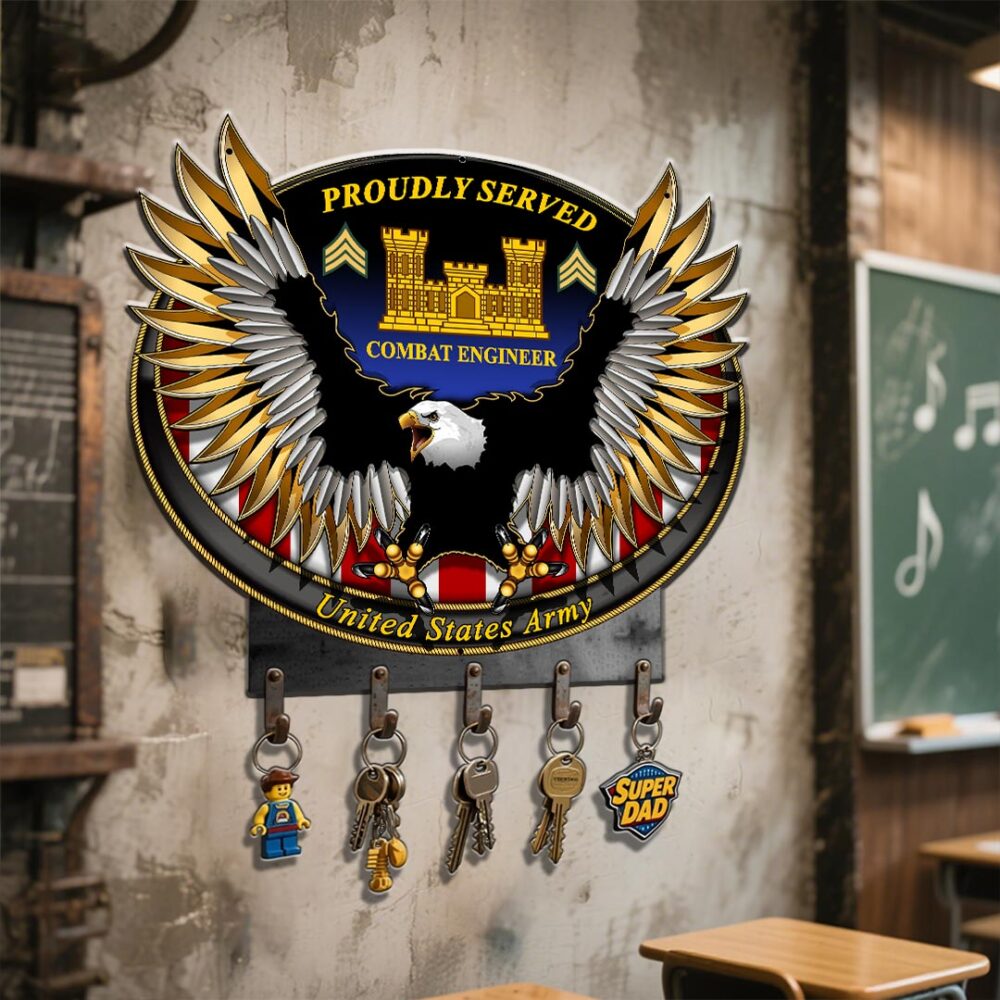 Army Branch, O 3 Army Captain - Metal Key Holder 8x8 Inch - Image 3