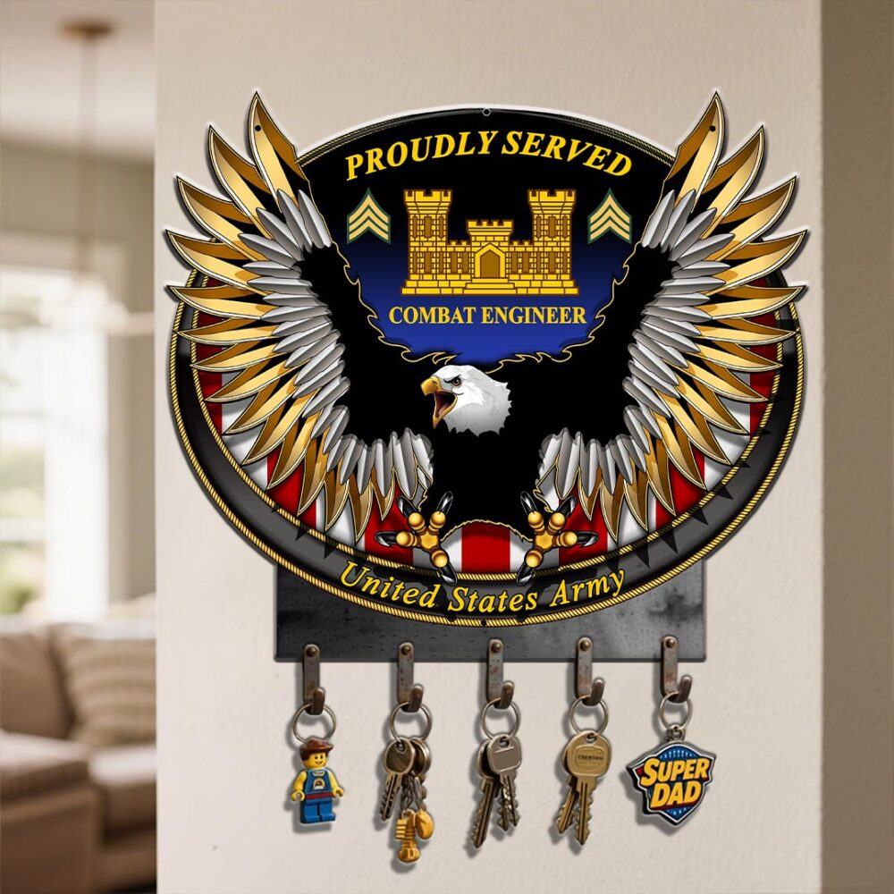 Army Branch, O 3 Army Captain - Metal Key Holder 8x8 Inch - Image 4