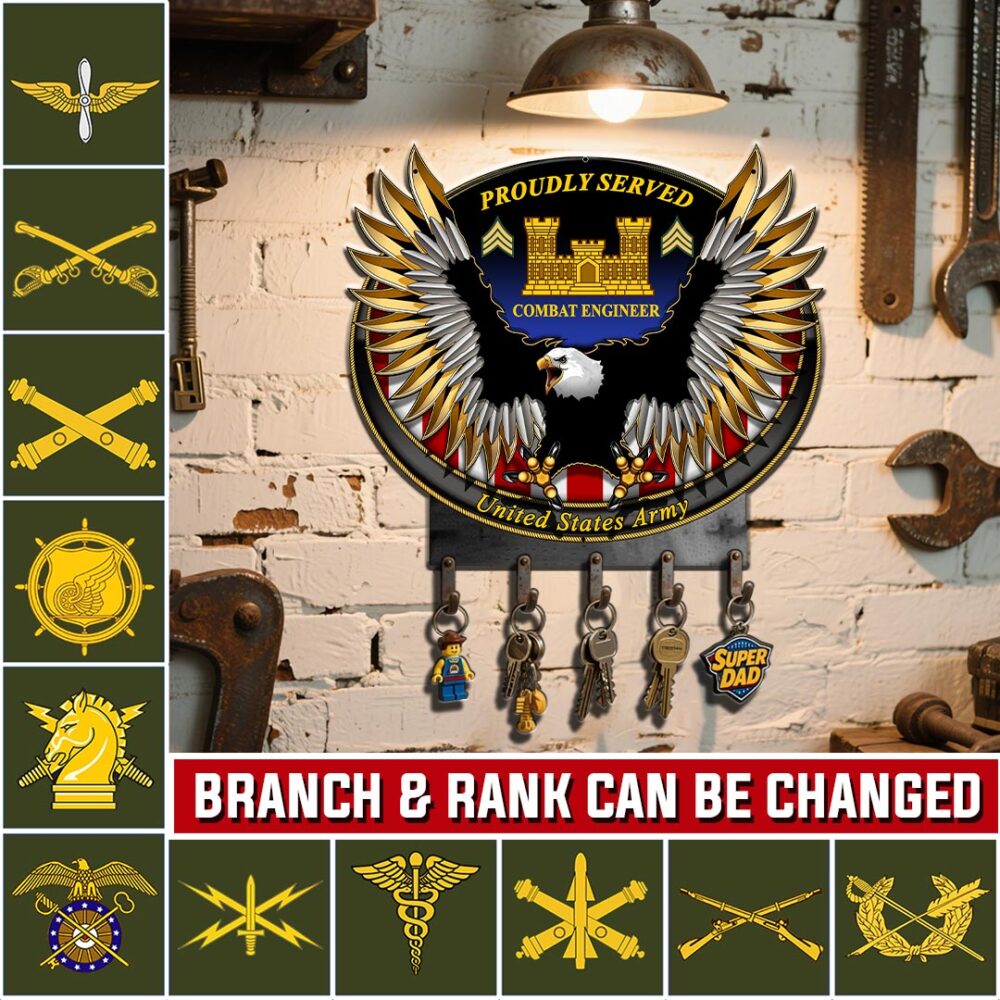 Army Branch, O 3 Army Captain - Metal Key Holder 8x8 Inch