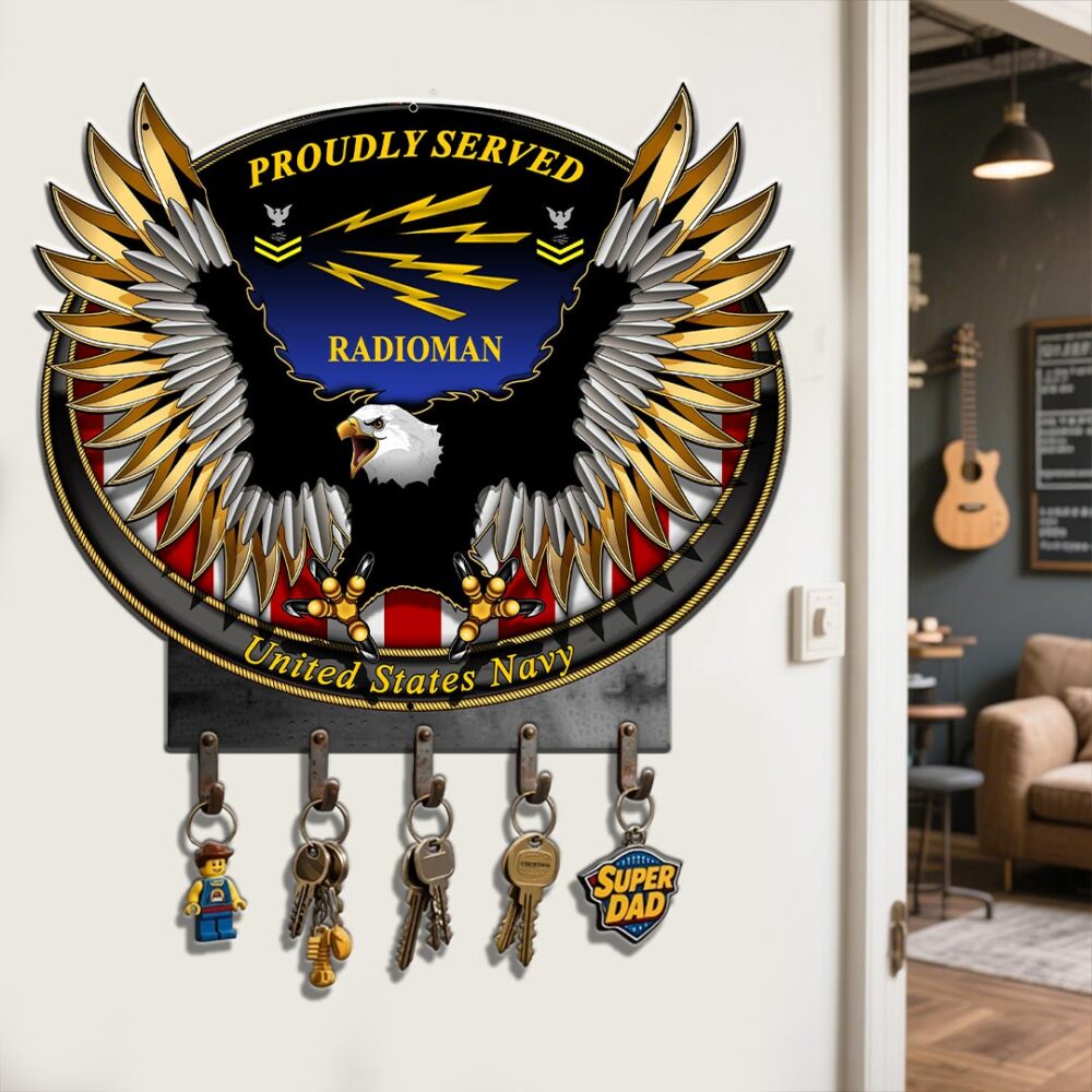 Navy Badge, Thank a Veteran - Metal Key Holder 8x8 Inch - Image 2