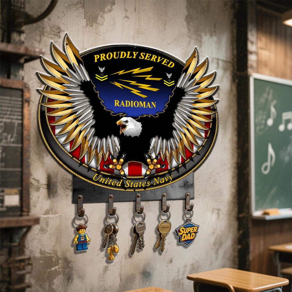 Navy Badge, Thank a Veteran - Metal Key Holder 8x8 Inch - Image 3