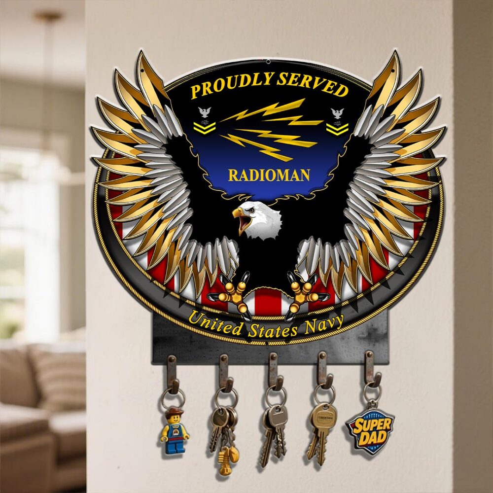 Navy Badge, Thank a Veteran - Metal Key Holder 8x8 Inch - Image 4