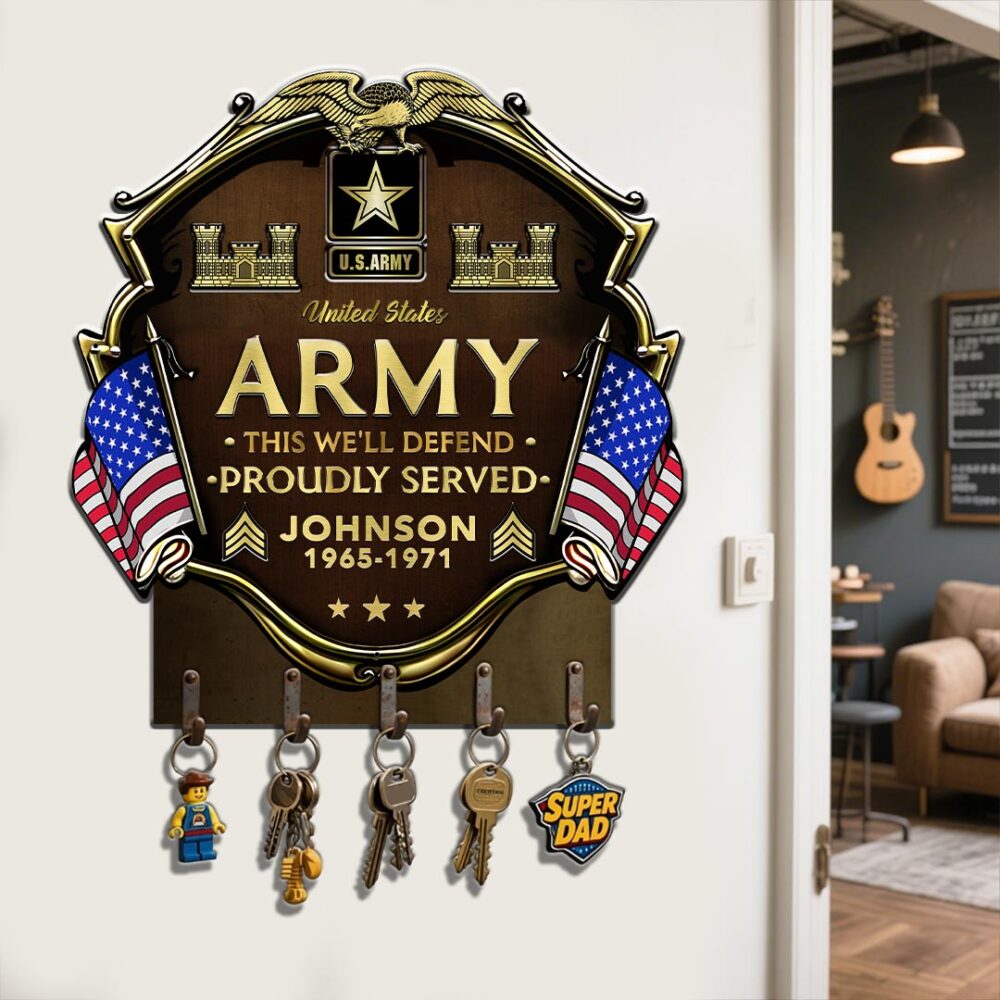 Army Branch, American By Birth, Veteran By Choice - Metal Key Holder 12x12 Inch - Image 2