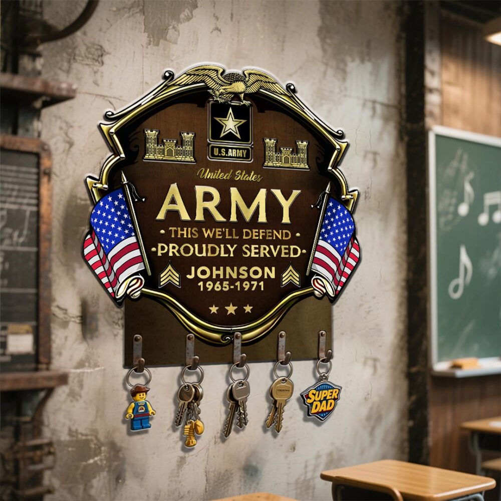 Army Branch, American By Birth, Veteran By Choice - Metal Key Holder 12x12 Inch - Image 3