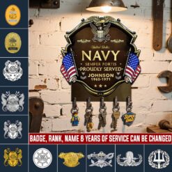 Navy Badge, Honor, Duty, Service - Metal Key Holder 12x12 Inch