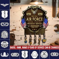 Air Force Badge, O 3 Air Force Captain - Metal Key Holder 14x14 Inch