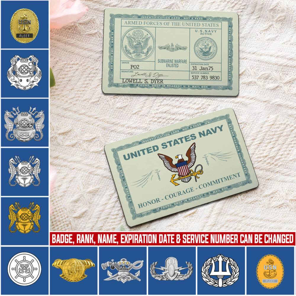 Navy Badge, Semper Fortis - Printed Metal Card