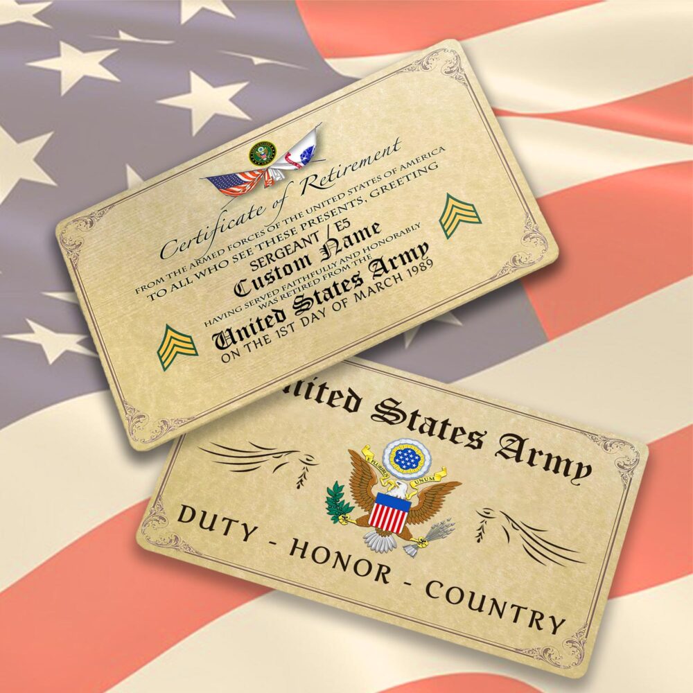 US Army, Honor, Duty, Service - Printed Metal Card - Image 3