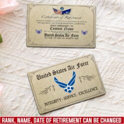 US Air Force , Honor, Duty, Service - Printed Metal Card