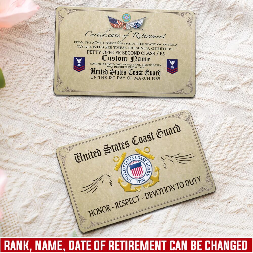 US Coast Guard, Honor, Duty, Service - Printed Metal Card