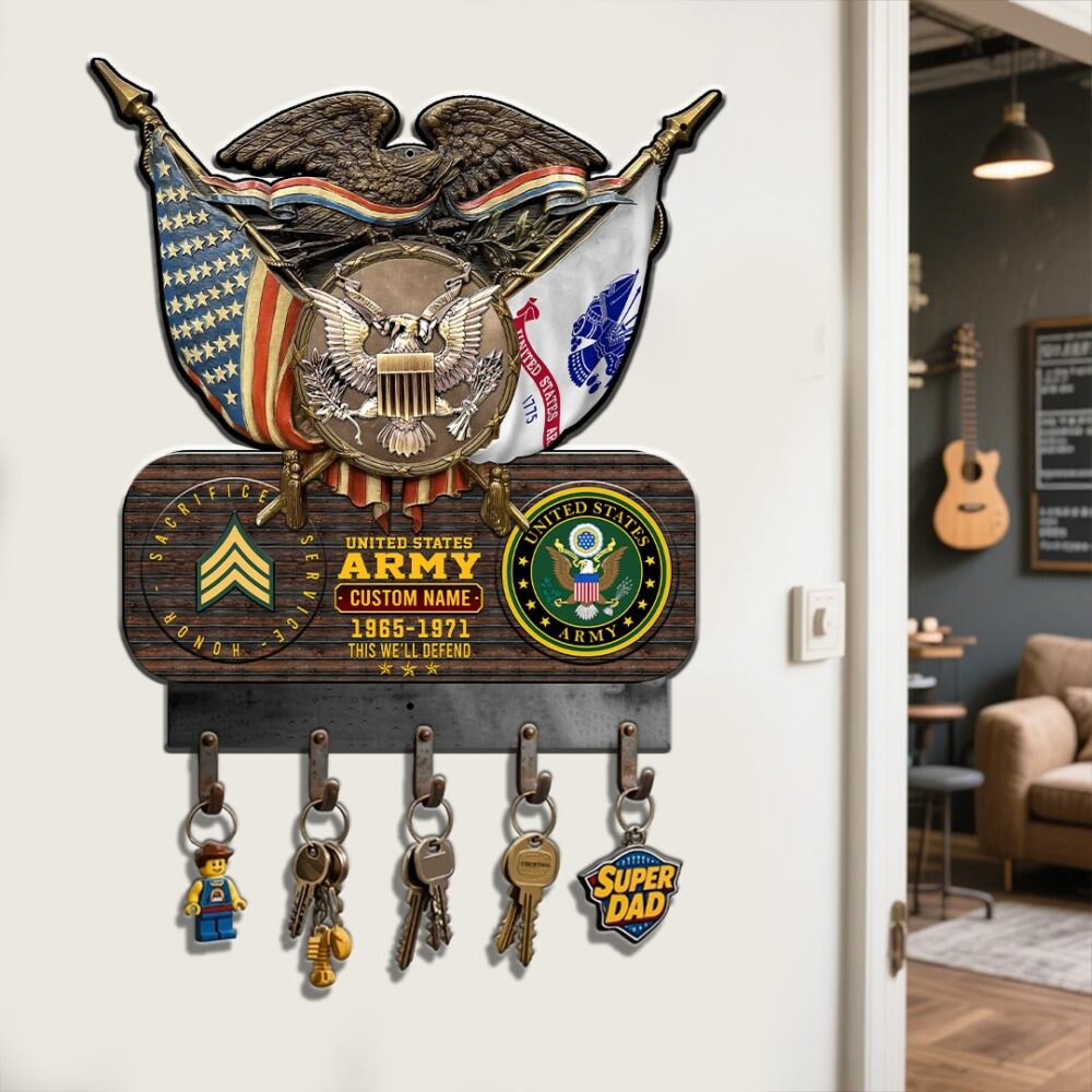 US Army, E 4 Army Specialist - Metal Key Holder 8x8 Inch - Image 2